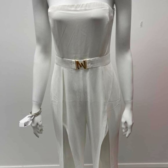 MESHKI Livia Split Leg White Strapless Jumpsuit NWT - Picture 7 of 13